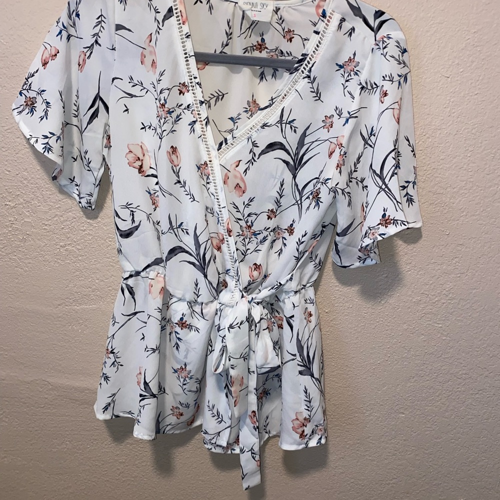 Sienna Sky Blue and Pink Wrap Blouse